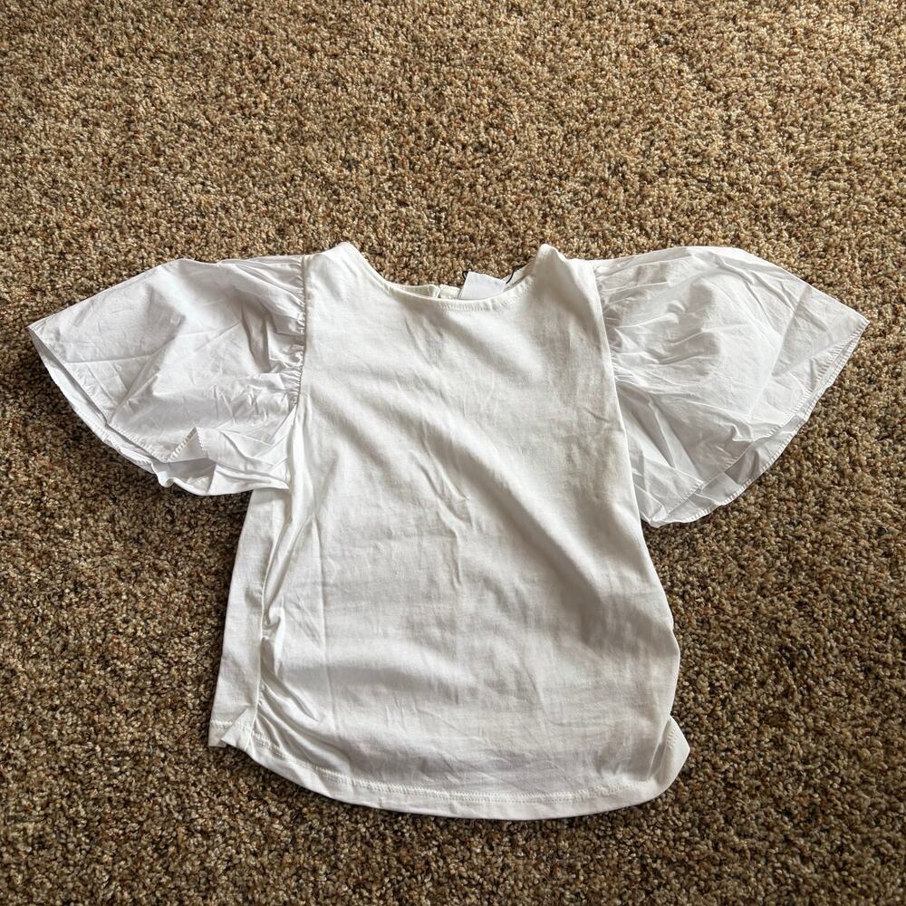 New ZARA Girls White Shirt Crop Puff Short Sleeve 8 Years 100% Cotton NWT